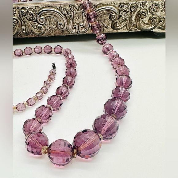 Vintage Art Deco Amethyst Czech Glass Bead Necklace 💜 - Picture 16 of 17